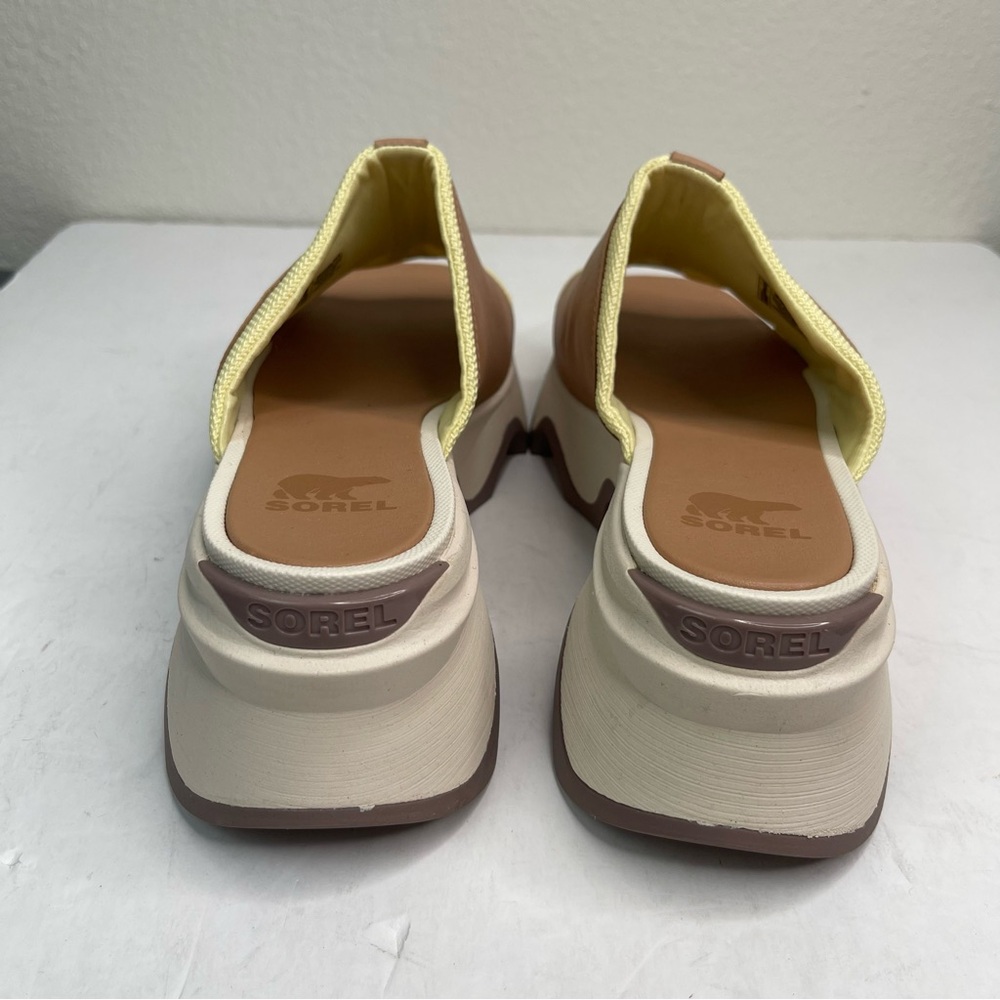 $130 SOREL Women's Kinetic Impact Slip-On Wedge Slide Sandals US 8 Brown Yellow - Picture 5 of 7